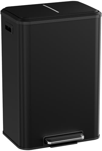 Clevich Kitchen Bin 40L(10.6 Gal), Trash Can with Inner Bucket, Pedal Bin with Lid, Soft Close and Stays Open, Rubbish Bin for Waste, Wide Pedal (Black)