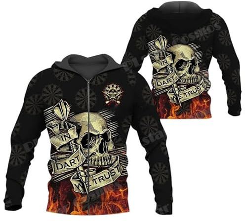 TangoDS Darts Spieler 3D gedruckt Herren Reißverschluss Jacke Herbst Unisex Casual Zip Up Hoodie Sweatshirt für Darts Liebhaber Geschenk