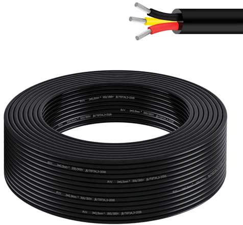 AOHEWEI 5 Meters 3 Core Wire, 3x0.5mm² Flexible Tinned Copper Cable | 20AWG 5V/12V/24V/300V Low Voltage Stranded Electrical Wire for LED Strip Lighting, Automotive, Outdoor & DIY