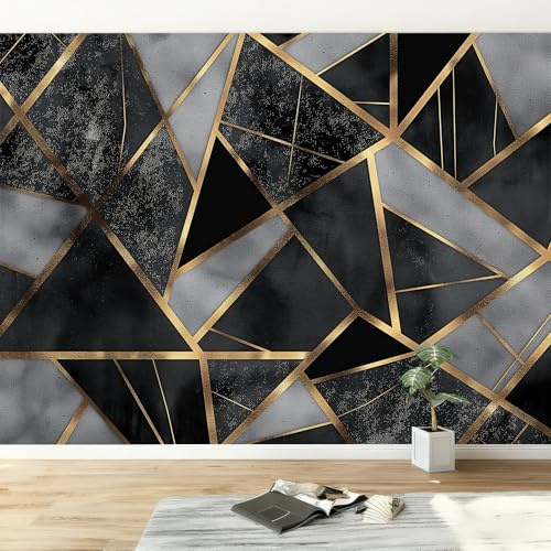 Dunkel Fototapete Tapete B350 x H256 cm, Geometrie Marmor Streifen Vliestapete Fototapeten Wandtapete Wandbild Schlafzimmer Wohnzimmer Modern Wand Dekorieren Tapete