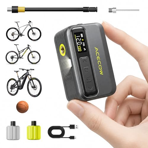 Acecow AT5Pro Mini Pompe à Vélo Électrique, Pompe sans Fil Portable 120 PSI, Arrêt Automatique, Compatible Valve Presta et Schrader pour Vélo de Route, VTT et Vélo Électrique