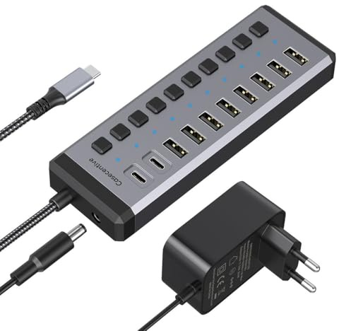 Casecentive 10-in-1 USB-C & USB-A Hub 10 Gbit/s, Multifunktion Lade- & Datenhub mit 36W Netzteil, Multiport Adapter für Laptop, MacBook, PC, SSD