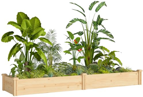 Outsunny Hochbeet Holz mit Trennwand, Offenem Boden 235 x 66 x 26 cm | Pflanzbeet, Frühbeet, Gartenbeet, Blumenkasten, Pflanzkasten, Pflanzkübel, Gemüsebeet, für Garten Balkon, Pflanzen, Gemüse