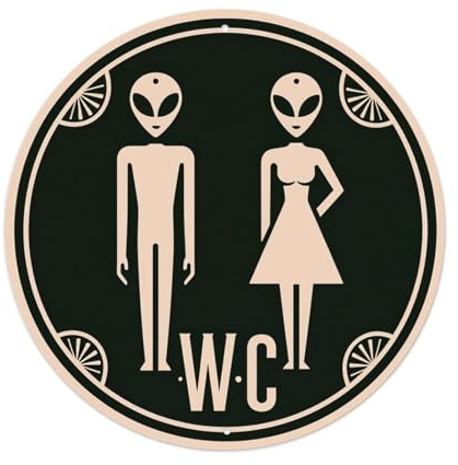 Alien-Themen-WC-Schild, Retro, rundes Blechschild, Vintage-Wanddekoration für Zuhause, Bar, Café, Metallposter, 20,3 x 20,3 cm