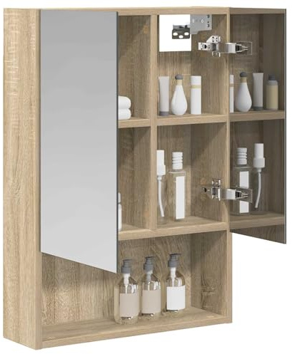 vidaXL Badezimmerspiegelschrank mit Tür Sonoma-Eiche 50 x 14,5 x 70 cm, Moderne Badezimmereinrichtung, Wandregal, Spiegel, verstellbare Ablage, Stauraum aus Holz