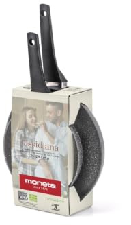 MONETA Set 2 Padelle Antiaderenti Ossidiana Stone 24+28 cm - Padelle Induzione in Alluminio con Rivestimento in Pietra, Senza PFOA e Nichel