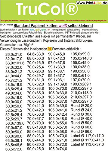 50 STK. Selbstklebende WEIßE Etiketten permanent klebend Adressetiketten Etikettenformat DIN A3 (420.0 x 297.0 mm), 50 Blatt DIN A3, 70g/qm, geeignet für Inkjetdrucker-, Laserdrucker und Kopierer.