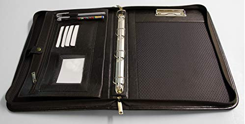 Noda, cartella portadocumenti, in similpelle di poliuretano PU, con anelli. Cartella per riunioni d'affari, presentazioni, conferenze, per fogli A4 Nero