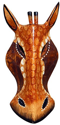 Wogeka Schöne 30 cm Giraffe dunkel Holz Maske Afrika Wandmaske Handarbeit Bali Maske76