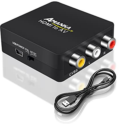 AMANKA Mini AV a HDMI Convertidor, RCA a HDMI Adaptador Compuesto CVBS Transformar Señal Audio y Vídeo Soporte 1080P con HDMI Cable para PC/Laptop/Xbox / PS4 / PS3 /TV/STB/VHS