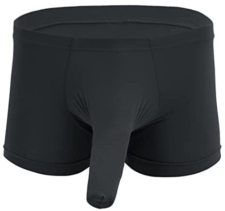 TiaoBug Herren Boxershorts Boxer Unterwäsche Pants Unterhosen Halb-Transparent Männer Boxershorts Trunk mit Penishülle Schwarz M