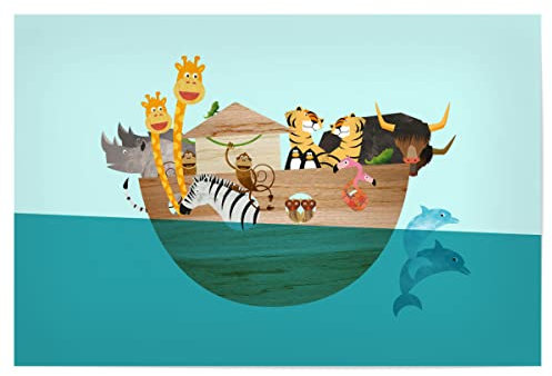artboxONE Poster 30x20 cm Für Kinder Alle an Bord - Bild Kinderzimmer Arche Noah Delfin