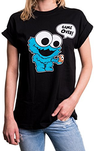 Coole Sachen für Jugendliche Mädchen - Cookie Monster T-Shirt Übergröße Oversize Longshirt weit geschnitten schwarz XXXL