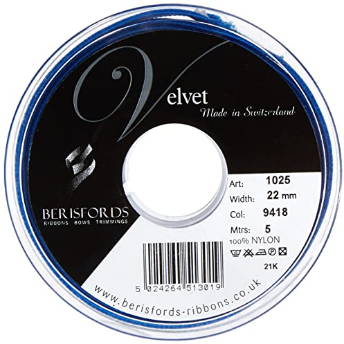 Berisfords Velvet Ribbon Royal 30mm x 10m - Nylon Craft Ribbon for Sewing, Gift Wrapping and Hair Accessories