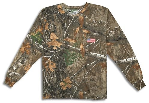 Mooselander – Patriotisches Herren-T-Shirt, Realtree und Mossy Oak Camo-T-Shirt für Männer, Jagdbekleidung mit USA-Flaggen-Stickerei, XX-Large