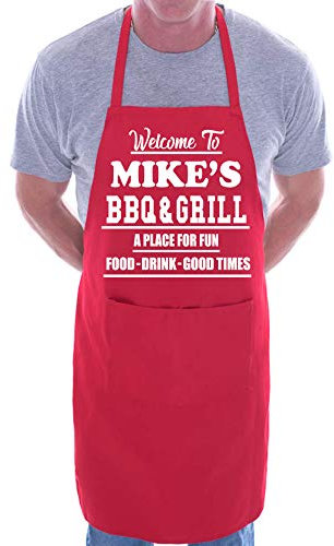 Print4U Apron Personalised Welcome To Mike's BBQ & Grill Red