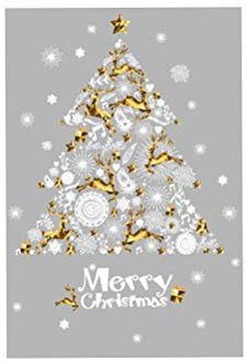 BESTOYARD Weihnachten Fensterbild Weihanchtsbaum Golden Rentier Merry Christmas Selbstklebend Statisch Haftende PVC-Sticker Weihnachtsdeko 60x90cm