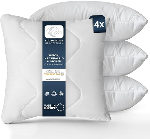 Moon Feeling 4er Pack Gesteppte Kopfkissen Kissen 80x80 cm extra fest gefüllt mit Reißverschluss 95° waschbar