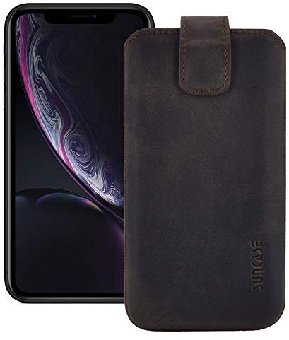 Suncase ECHT Ledertasche Leder Etui kompatibel mit iPhone 11 (6.1) Hülle Tasche Schutzhülle (mit Rückzugsfunktion und Magnetverschluss) in antik braun