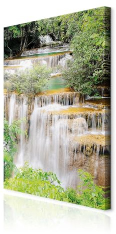 decomonkey Bilder Wasserfall 40x60 cm 1 Teilig Leinwandbilder Wandbild Wald | Strukturleinwand, Holzkeilrahmen, Bild auf Leinwand, Kunstdruck, Wanddeko, Wohnzimmer, Wanddekoration, Natur