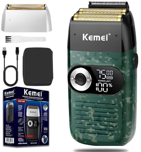 Máquina de afeitar kemei para hombres, máquina de afeitar eléctrica (con cortadora de afeitar), máquina de afeitar de litio - titanio sin cuerda y maleta, km2027