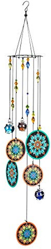 YU FENG Mandala Wind Chimes Outdoor with Melody Deep Tone,Chakra Crystal Beads Decorated Hanging Metal Memorial Wind Bell Fengshui Ornament