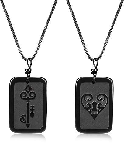 COAI Geschenkideen aus Pärchenketten Obsidian mit Schloss und Schlüssel Gravur Herz Gravur Anhänger