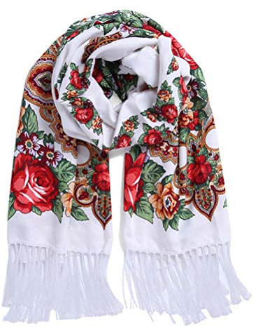 Gudessly Traditioneller exotischer Schal mit Quaste, bedruckt, warm, weich, groß, lang, rechteckig, modische Schals, Weiss/opulenter Garten, Einheitsgröße