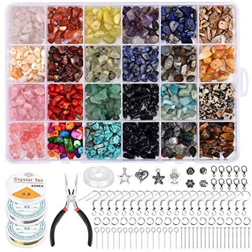 Queta Natürlicher Edelstein Basteln Schmuck Unregelmäßige Edelstein-Chips Perlen Schmuckherstellung-Set mit Schmuckdraht, Charms Anhänger, Schmuckfaden Armband, Herstellung Werkzeuge