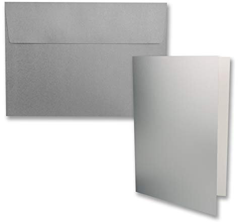 25x Faltkarten-Set DIN B6 12 x 17 cm in Silber Metallic mit Briefumschlägen DIN B6 Haftklebung - für Einladungen und Grußkarten zum Geburtstag oder Hochzeit