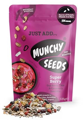 MUNCHY SEEDS Breakfast Booster SUPER BERRY 125g Breakfast Topper with Goji, Chia, Cranberry, Sunflower Seeds & Pumpkin Seeds. Sprinkle On Porridge, Fruit, Yoghurt Or Smoothie Vegan, Fibre Vitamin E
