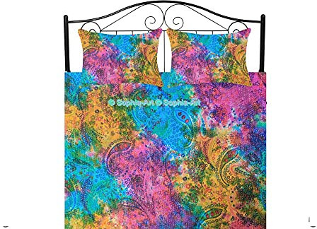 Indischer Twin/King Handgefertigter Vogel Pfau Druck Baumwolle Kantha Quilt Tagesdecke Ethno Überwurf Decke Bohemian