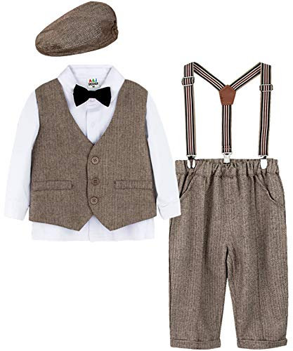 mintgreen Säugling Junge Anzug Set mit Baskenmützen Hut, Braun, 2-3 Jahre