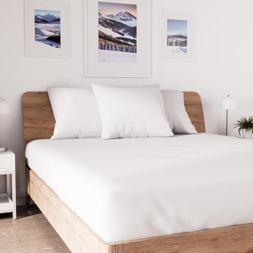 Soleil d'ocre, Jersey Drap Housse, Coton, Blanc, 140x190 cm