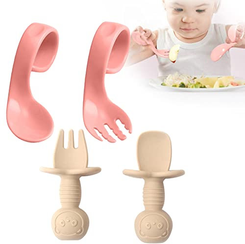 Cuillère bébé, Fourchette bébé, Cuillère Et Fourchette Pour Bébé, Couverts ergonomiques bébé, Cuillère de formation, Ensemble de couverts pour encourager votre bébé à manger de manière indépendante