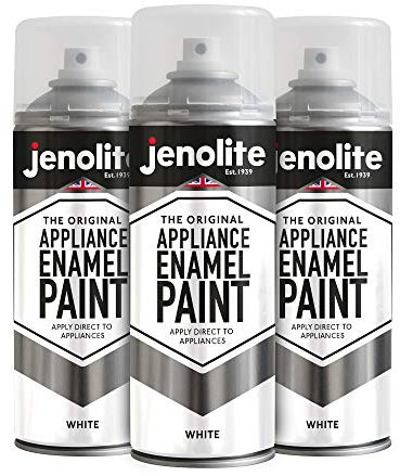 JENOLITE Vernice a smalto per elettrodomestici, colore bianco, 3 x 400 ml, vernice spray bianca, rinfresca e ripristina gli elettrodomestici, vernice ideale per ritocchi per frigoriferi, congelatori,