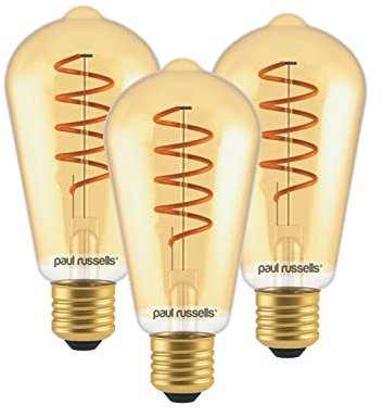paul russells ST64 LED Filament Edison Screw E27 Vintage Lights - Pack of 3 – 25W Equivalent 4W 250LM Lumens 1800K ES Decorative Replacement Cage Bulbs Non-Dimmable - Extra Warm White Retro