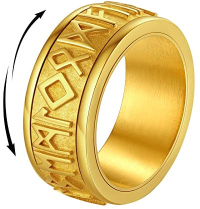 FindChic Spinner Ring Herren Edelstahl Anxiety Ring Wikinger Bandring Männer drehbarer Fidgetring für Vatertag Geburtstag, Gold, 60