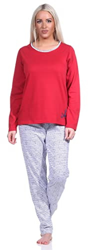 NORMANN-Wäschefabrik Damen Pyjama, Langer Schlafanzug in Streifen Optik - MARITIM - 123 201 10 151, Farbe:rot, Größe:36-38