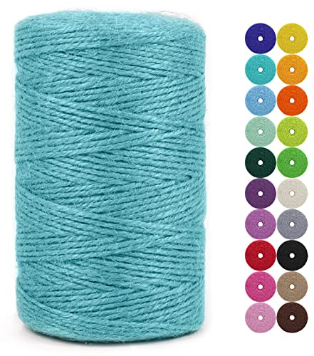 LEREATI Juteschnur 2mm x 200m Gartenschnur Paketschnur Naturfaser Hanfseil Jute Schnur Jutegarn Juteseil, Kordel Weihnachten für DIY Kunstgewerbe Gartenarbeit Geschenkverpackung Deko (Seeblau)
