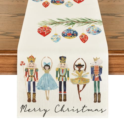 Artoid Mode Nussknacker Frohe Weihnachten Tischläufer, Saisonnal Winter Küche Tisch Dekoration Drinnen Urlaub Party Dekor 40x140 cm