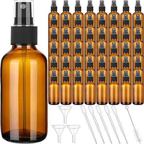 Nuogo Mini-Glas-Sprühflaschen, 118 ml, feiner Nebel, Glasflaschen mit Trichter, Pipette und Reinigungsbürste, nachfüllbar für ätherische Öle, Parfüms und Aromatherapie, Braun, 50 Stück