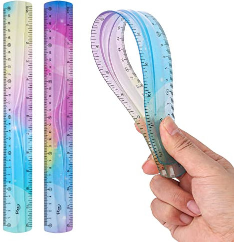 Grevosea 2 Stück Flexibles Lineal Set Bunt 30cm Kunststoff-lineal Bruchsicher Weich Lineal Biegbar Flachlineal Biegbares Lineal Metrisches Lineal Gerade für Schule Klassenzimmer Kinder und Erwachsene