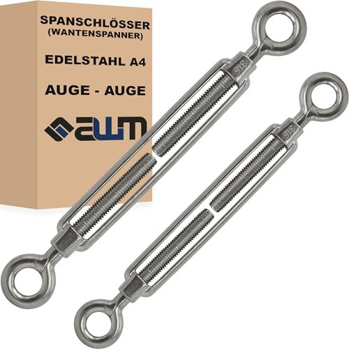 Edelstahl VA4 Seilspanner Wantenspanner Drahtseil Spannschloss Drahtspanner Spannschraube Spanner - 2 Stück (Auge x Auge (Offen) - M8)