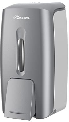 PLUSSEN Soap Dispenser Wall Mount, Adhesive No Drill Commercial Liquid Gel Hand Soap Dispenser 800ml Hand Sanitizer Dispenser for Bathroom, Silver
