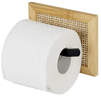 Porte-Papier Toilette Allegre - Support Mural Décoratif au Style Bohème Tendance - en Bambou Et Rotin de Qualité Supérieure - Support en Acier Laqué Mat - 15 X 12 X 6,5 cm - Naturel/Noir