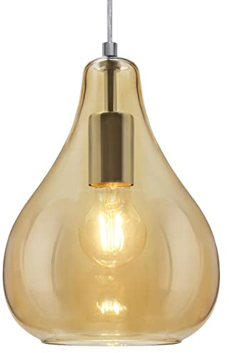 Modern Tear Drop Pendant Light Glass Shade Smoked Amber Single Chrome Ceiling Lamp Holder H3067