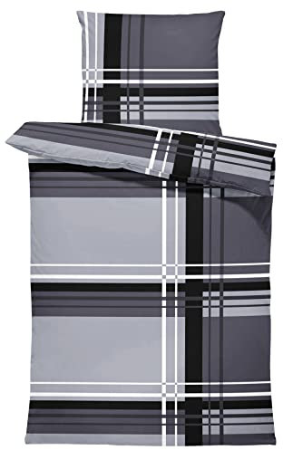 one-home Bettwäsche Mikrofaser Garnitur Bettbezug modern viele Muster mit Reißverschluss, Farbe:Grafisch grau, Größe:4 teilig 155x220 cm