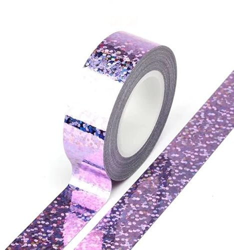 Syntego Ruban adhésif de masquage décoratif en papier washi effet pailleté 15 mm x 5 m Lilas