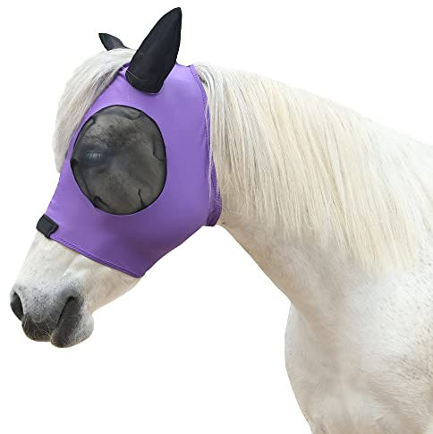 LEAFOREST Fliegenmaske für Pferde mit Ohren, weiche Lycra-Mesh-Maske, Anti-UV mit Ohren, Violett, Full